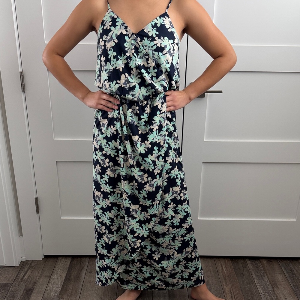 Banana Republic Navy Maxi Faux Wrap Dress with Subtle Floral Print Size 6